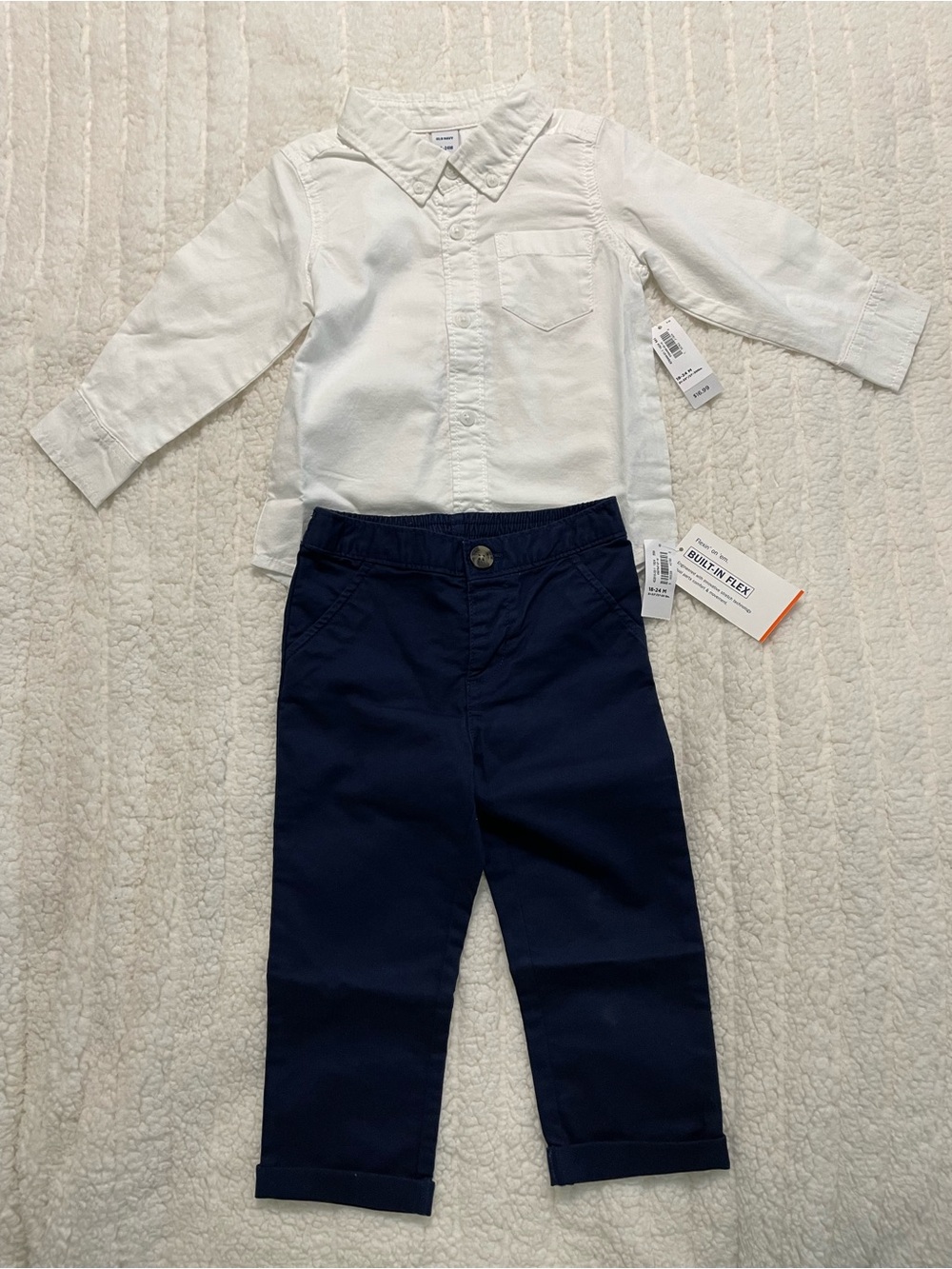 Old Navy White Button-Up Shirt and Navy Pants Kids Matching Set
